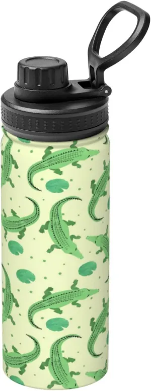 Alligator Insulated Water Bottle with Handle 18oz Leak Proof Stainless Steel Metal Water Bottle with Spout Lid BPA Free Double Wall Vacuum Sports Water Flask for School Gym