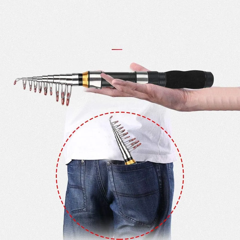 Alomejor Telescopic Fishing Rod Pole Portable Small Short Sea Pole Mini Sea Fishing Tools Telescopic Fishing Rod for Travel Seawater Freshwater Bass Trout Fishing