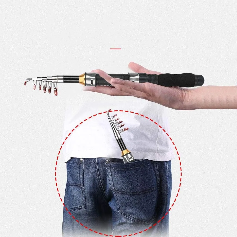 Alomejor Telescopic Fishing Rod Pole Portable Small Short Sea Pole Mini Sea Fishing Tools Telescopic Fishing Rod for Travel Seawater Freshwater Bass Trout Fishing
