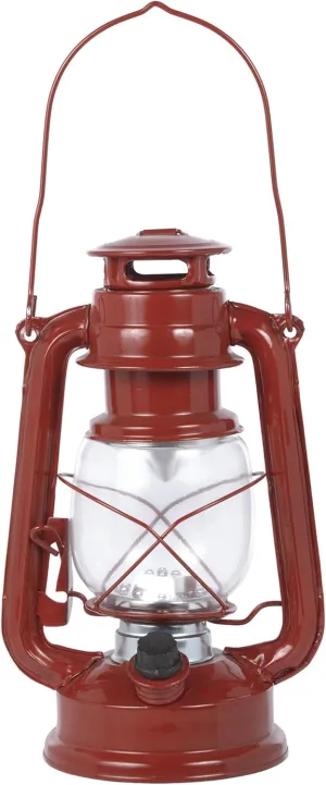Alpine Corporation 10" H Indoor/Outdoor Metal and Glass Hurricane Lantern with Dimmable LED Lights, Red