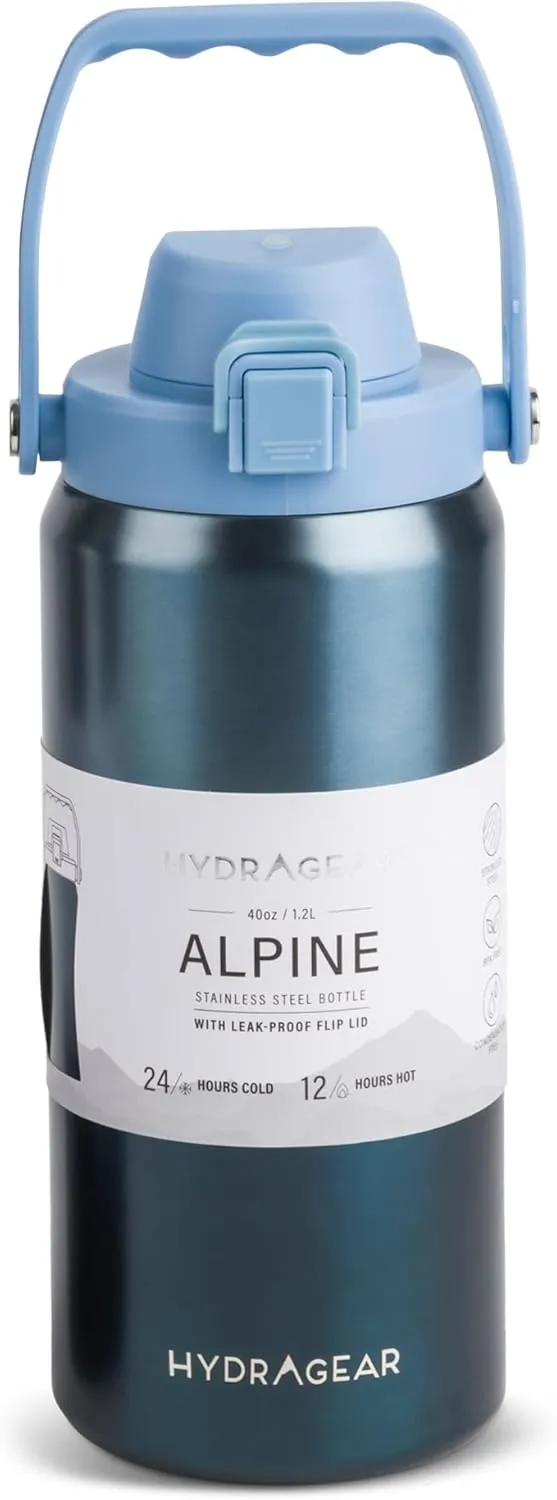 Alpine Insulated Stainless Steel Bottle with Leak-Proof Flip Lid - 40 Oz - Blue to Navy Ombre