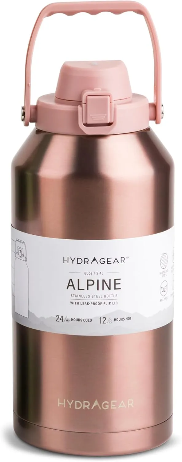 Alpine Insulated Stainless Steel Bottle with Leak-Proof Flip Lid - 80 Oz - Matte Leon