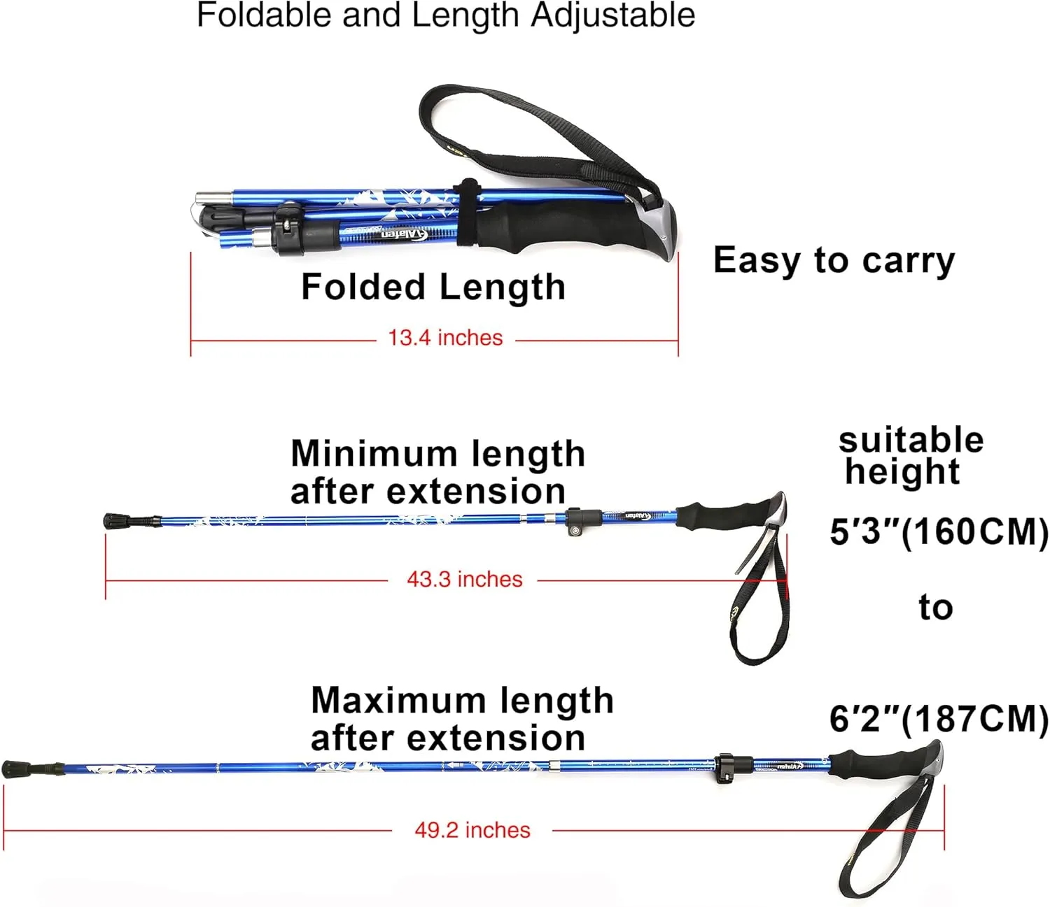 Aluminum Collapsible Ultralight Travel Trekking Hiking Pole for Men and Women