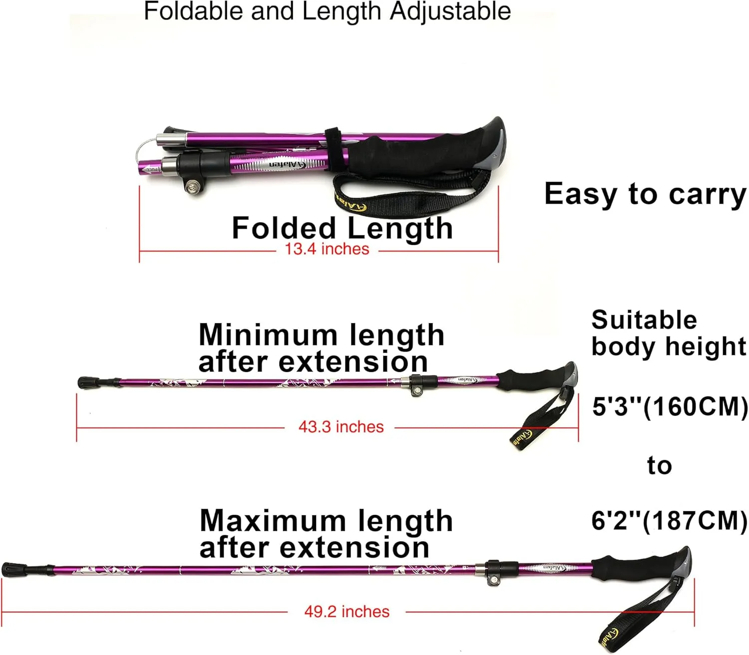 Aluminum Collapsible Ultralight Travel Trekking Hiking Pole for Men and Women