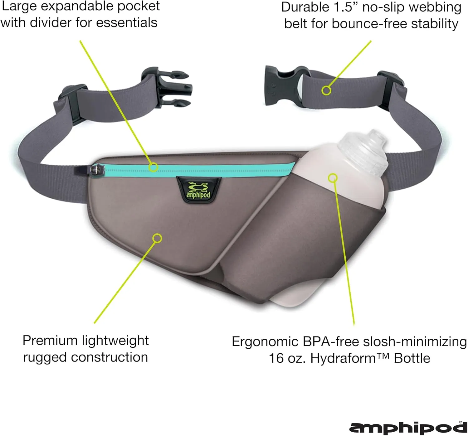 Amphipod High Five-K Bottle Pack, Runners Hydration Waist Belt for 5K/10K, Ultra Running & Walking, Men & Women