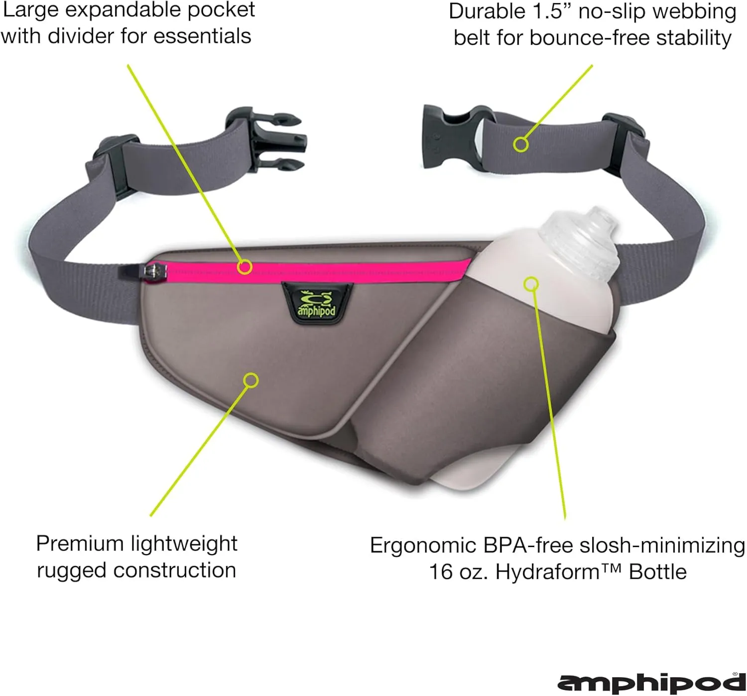 Amphipod High Five-K Bottle Pack, Runners Hydration Waist Belt for 5K/10K, Ultra Running & Walking, Men & Women