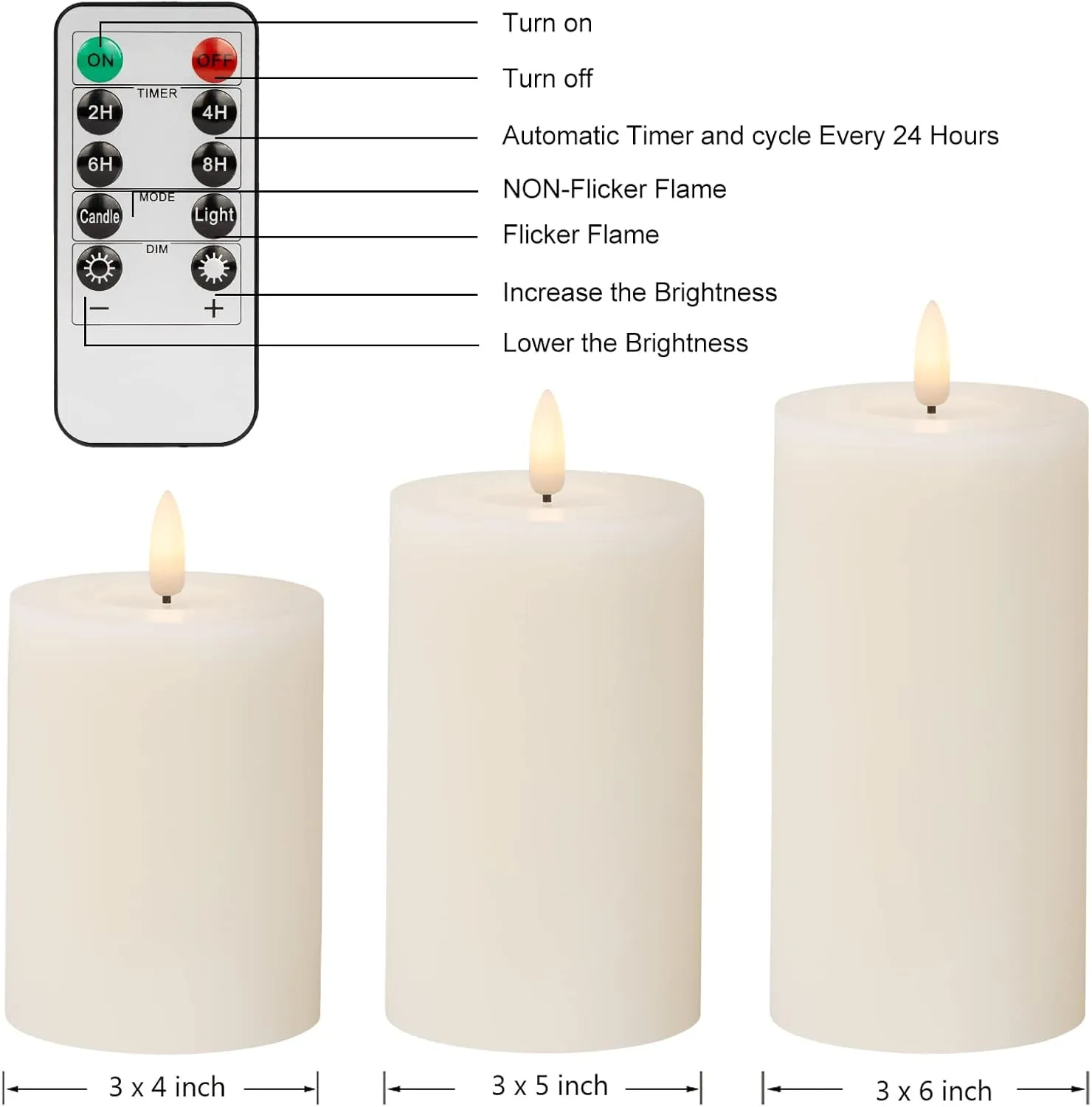 ANGELLOONG Flickering Flameless Candles with Remote, Real Wax Battery Operated Candles with Timer, Fake LED Pillar Candles for Wedding Holiday Farmhouse Home Decor, Ivory