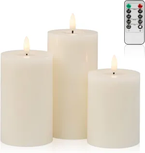 ANGELLOONG Flickering Flameless Candles with Remote, Real Wax Battery Operated Candles with Timer, Fake LED Pillar Candles for Wedding Holiday Farmhouse Home Decor, Ivory