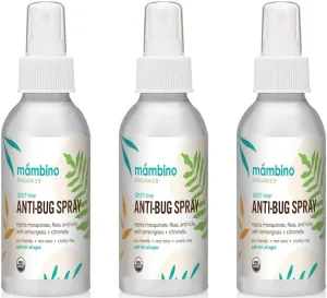 Anti-Bug Spray DEET-Free – Organic, All-Natural Bug Spray Travel Size with Essential Oils – Non-Toxic, Reef Safe, Face-Safe Bug Repellent for Babies, Kids, Adults by Mambino Organics, 4oz 3-Pack