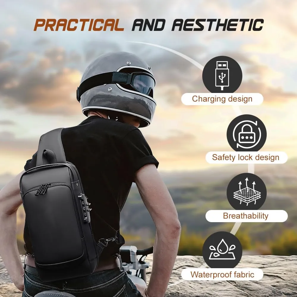 Anti-theft Sling Bag,New Carbon Fiber Anti-theft Sling Bag USB Charging Sport Sling Crossbody Bags For Man Travel (Black)