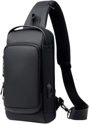 Anti-theft Sling Bag,New Carbon Fiber Anti-theft Sling Bag USB Charging Sport Sling Crossbody Bags For Man Travel (Black)