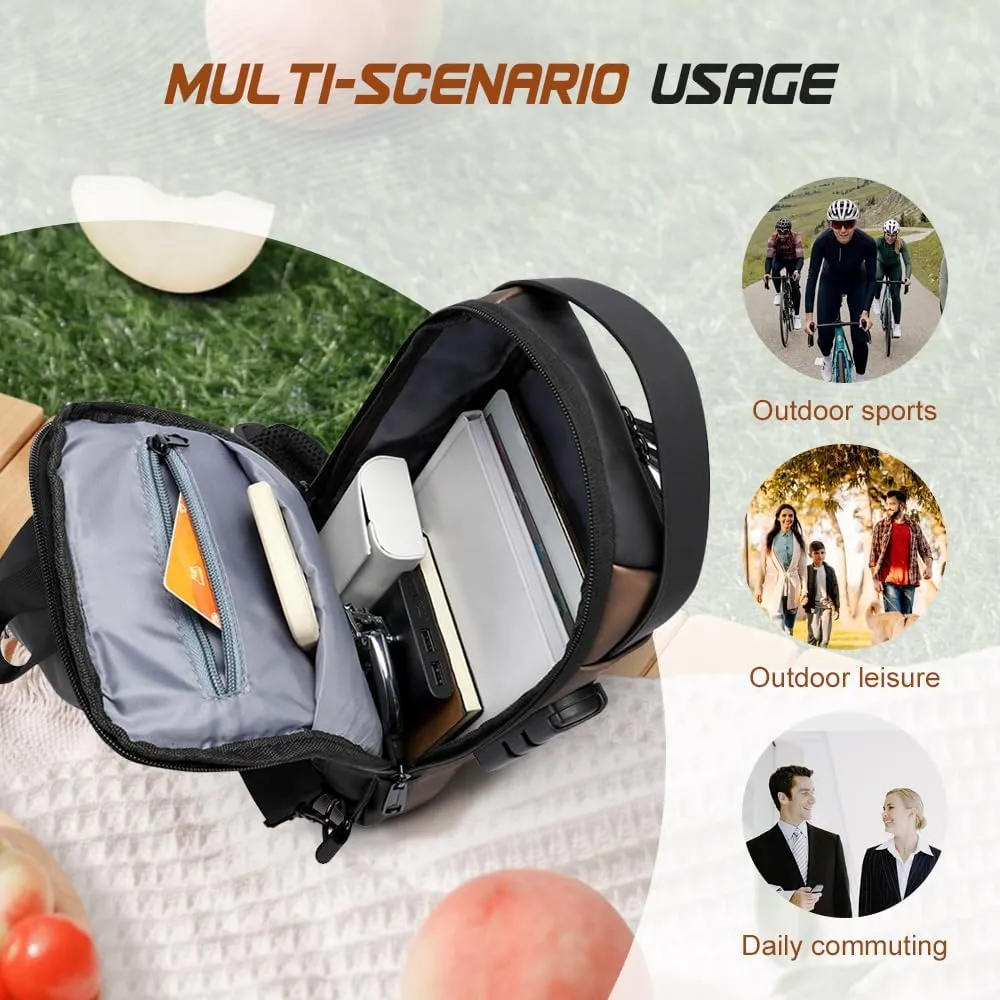 Anti-theft Sling Bag,New Carbon Fiber Anti-theft Sling Bag USB Charging Sport Sling Crossbody Bags For Man Travel (Black)