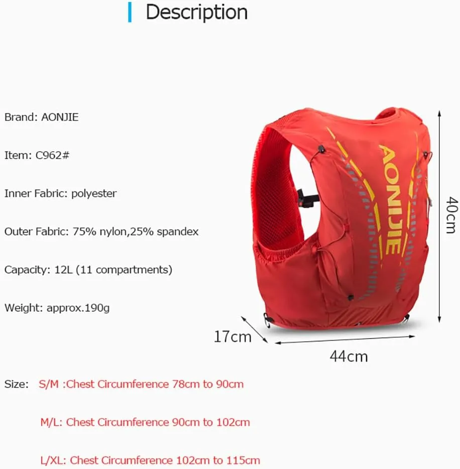 AONIJIE Running Hydration Vest 12L for Men and Women, Lightweight Hiking Backpack with 2 Soft Flasks for Running Hiking