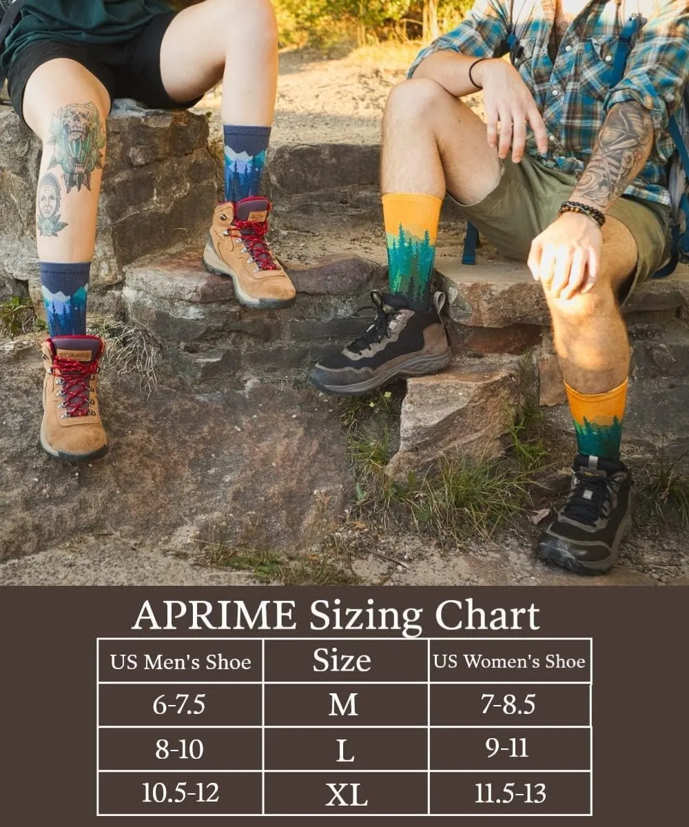 APRIME Men's Women's Hiking Crew Cushioned Socks for Trail Running, Cycling, Climbing, Fabric Made from Coffee Grounds