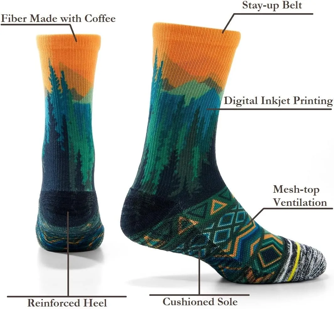 APRIME Men's Women's Hiking Crew Cushioned Socks for Trail Running, Cycling, Climbing, Fabric Made from Coffee Grounds