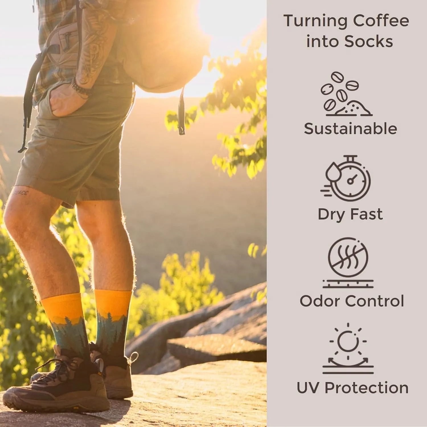 APRIME Men's Women's Hiking Crew Cushioned Socks for Trail Running, Cycling, Climbing, Fabric Made from Coffee Grounds
