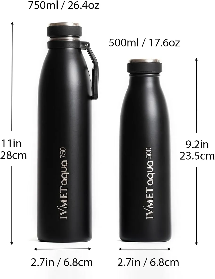 Aqua Stainless Steel Double Wall Vacuum Insulated Drinking Bottle Flask thermos Hydro Metal reusable Canteen for Sport Fitness Outdoor (Black Opal, 25.3 Oz/750 ml)