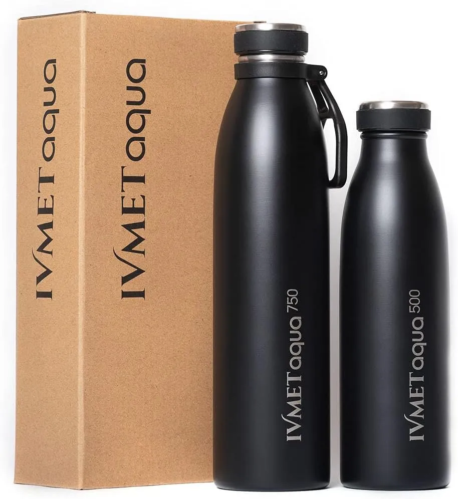 Aqua Stainless Steel Double Wall Vacuum Insulated Drinking Bottle Flask thermos Hydro Metal reusable Canteen for Sport Fitness Outdoor (Black Opal, 25.3 Oz/750 ml)