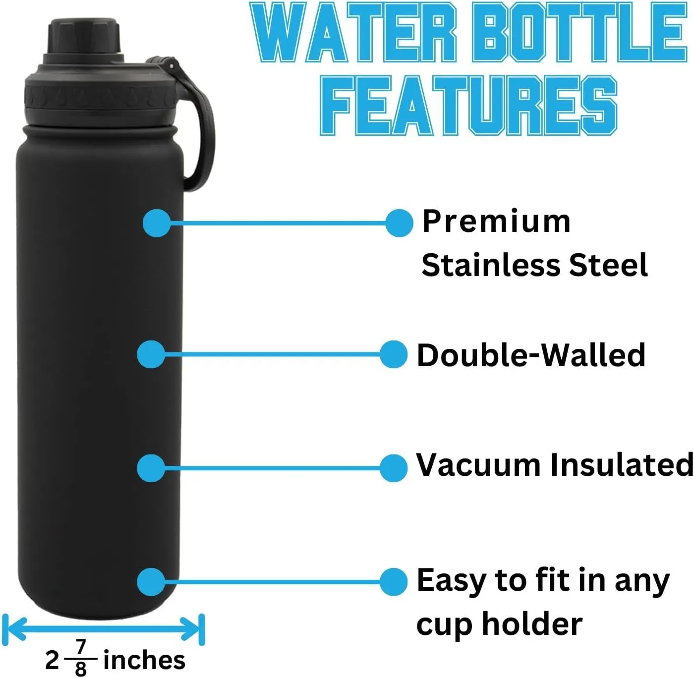 Arizona State Logo Water Bottle - Black Double Walled Stainless Steel 24 oz Keeps Drinks Cold or Hot