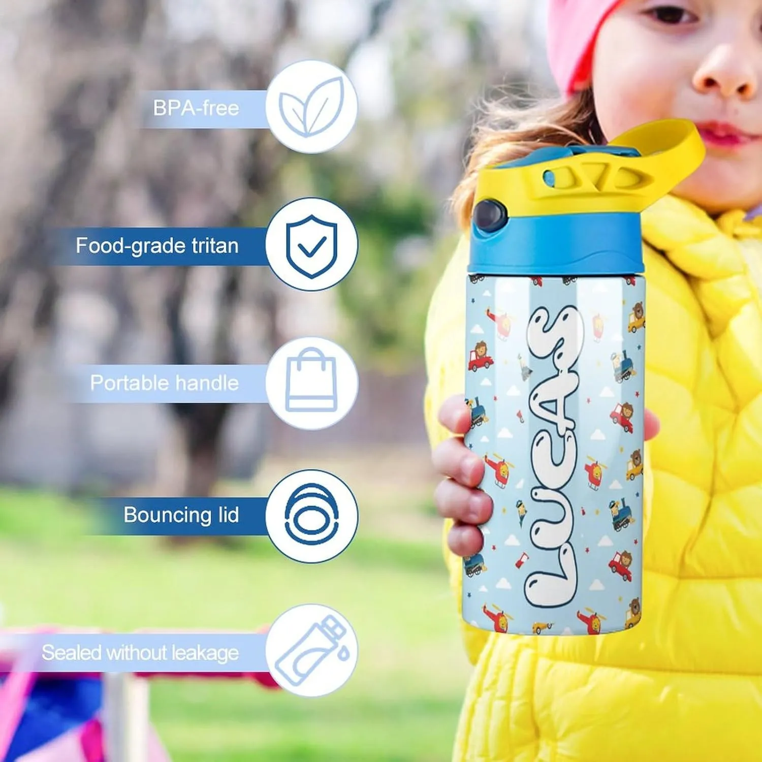 Artsadd Custom Dinosaur Kids Bottle - Insulated Stainless Steel Tumbler with Straw - Back to School Gift for Boys