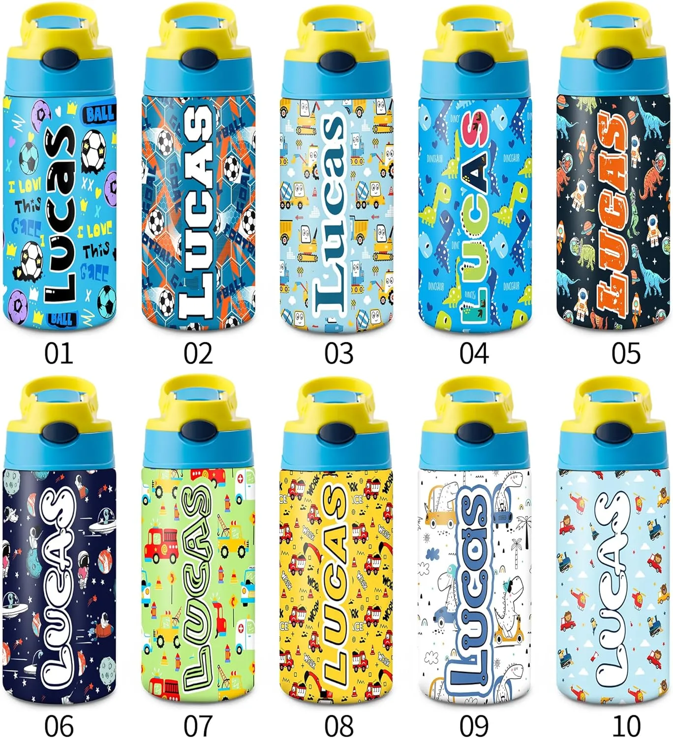 Artsadd Custom Dinosaur Kids Bottle - Insulated Stainless Steel Tumbler with Straw - Back to School Gift for Boys