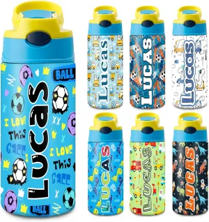 Artsadd Custom Dinosaur Kids Bottle - Insulated Stainless Steel Tumbler with Straw - Back to School Gift for Boys