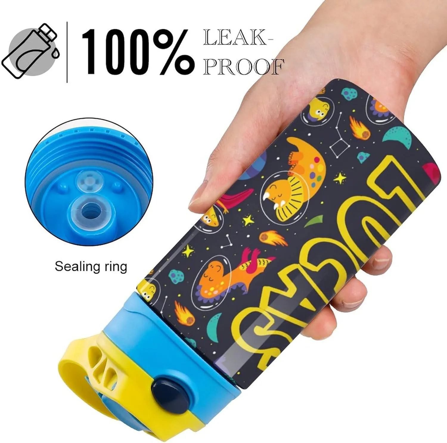 Artsadd Personalized Dinosaur Water Bottle for Kids-Custom Name Water Bottle with Straw-Personalized Gift for Kids Boys-Customized Name Insulated Stainless Steel Tumbler for School Gifts-16.9oz