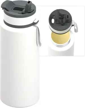 Asobu Boulder Puramic™ Insulated Sport Water Bottle with Dual Function Flip Open and Straw Lid for Hot Coffee and Cold Ice Coffee with Ceramic Coating 34 oz (White)