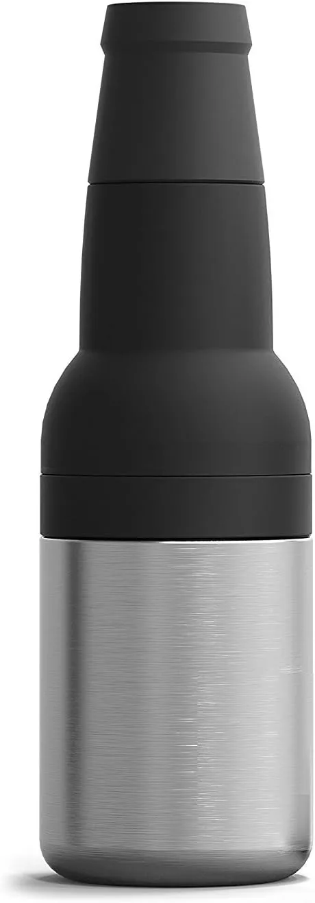 Asobu Frosty Beer Holder 2 Go Vacuum Insulated Double Walled Stainless Steel Beer Can and Bottle Cooler with Beer Opener Eco Friendly and Bpa Free (Black)