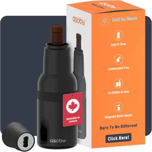 Asobu Frosty Beer Holder 2 Go Vacuum Insulated Double Walled Stainless Steel Beer Can and Bottle Cooler with Beer Opener Eco Friendly and Bpa Free (Black)