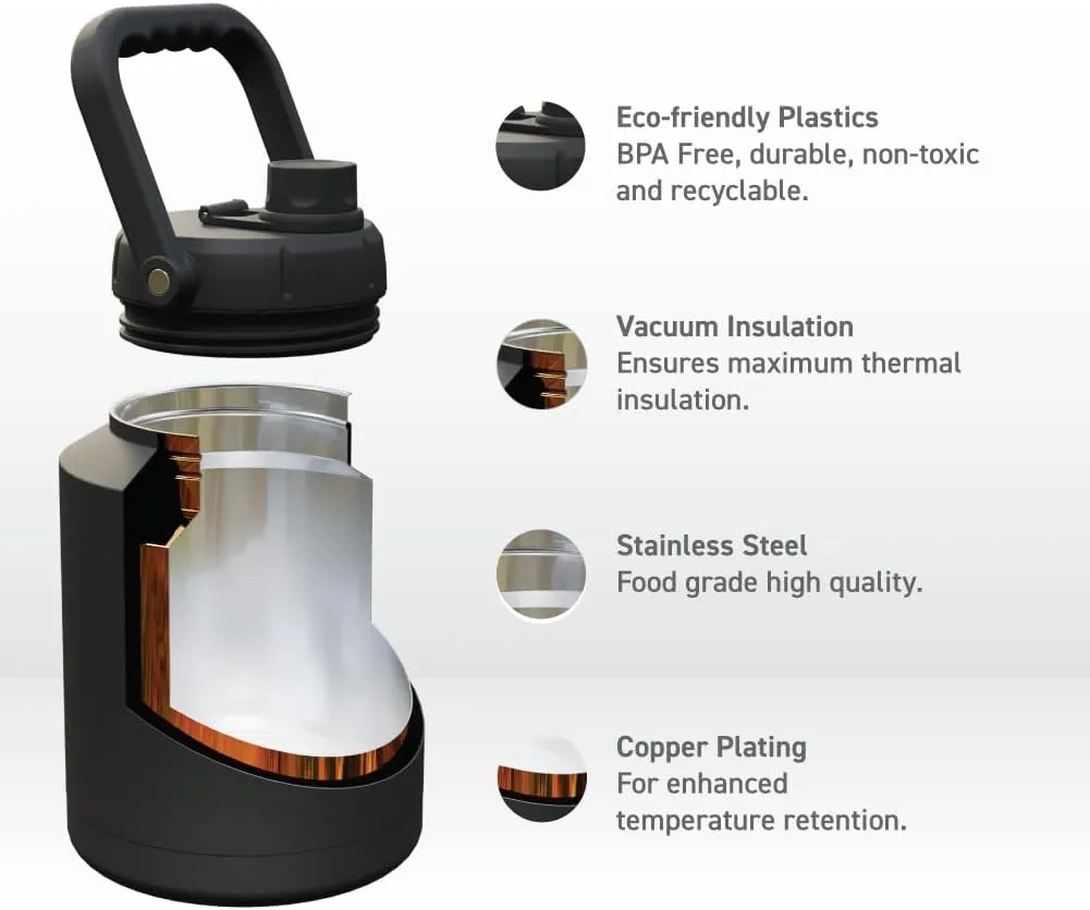Asobu Mighty Stainless Steel Double Walled Insulated Jug 68 Ounces - Half Gallon (Midnight Marble)