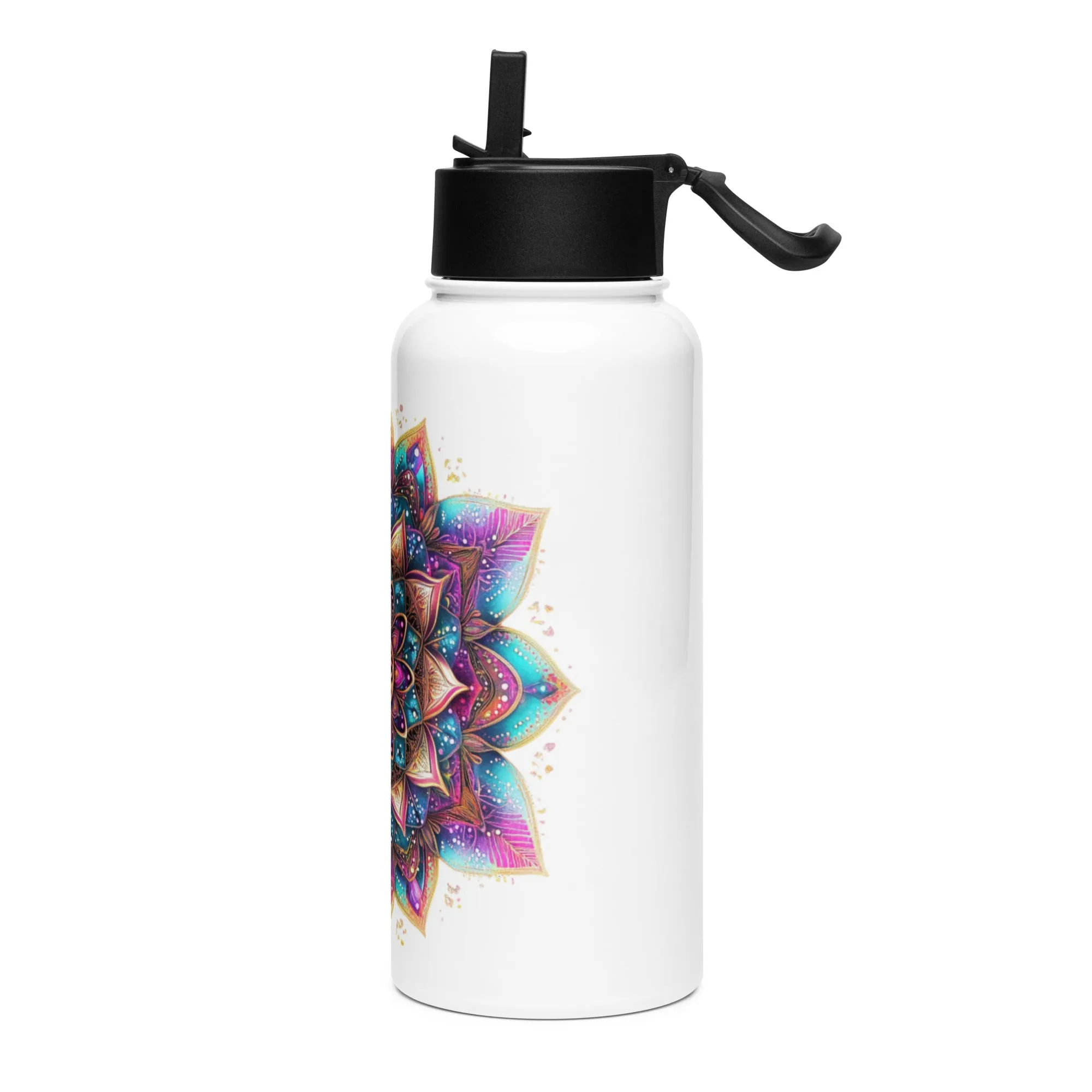 Aurora Mandala Stainless steel water bottle with a straw lid