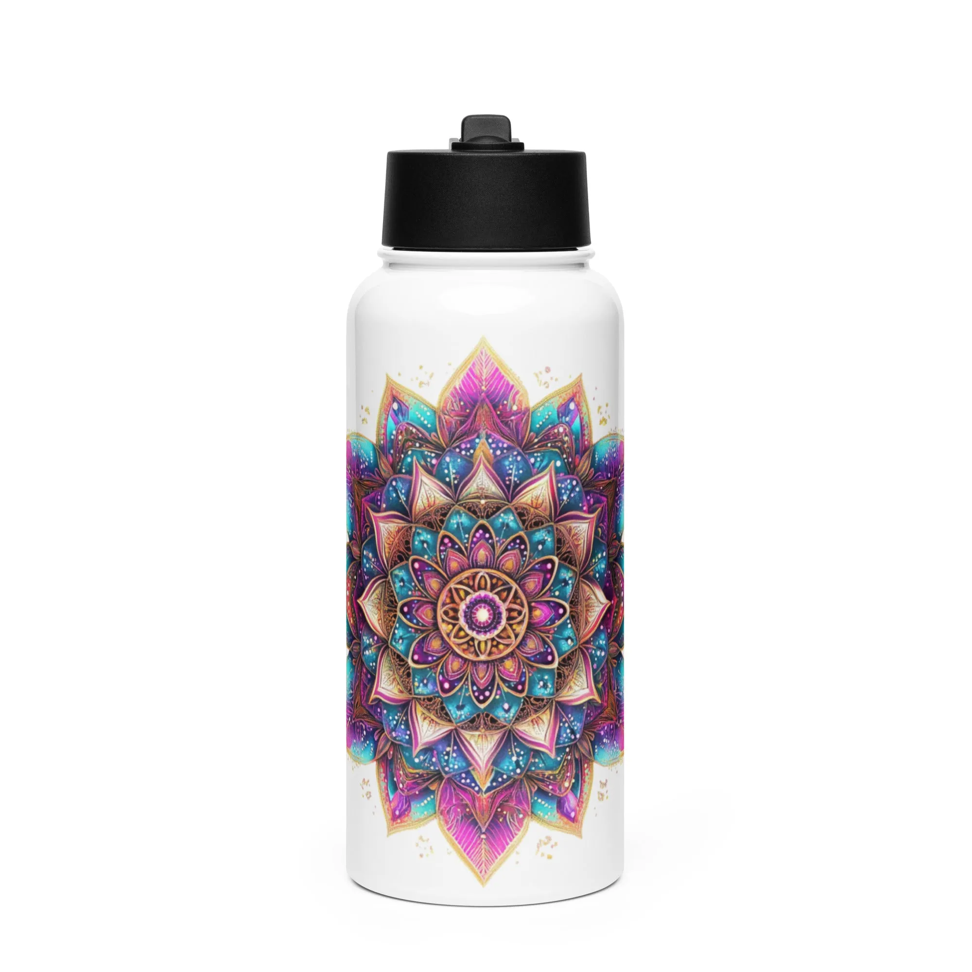 Aurora Mandala Stainless steel water bottle with a straw lid