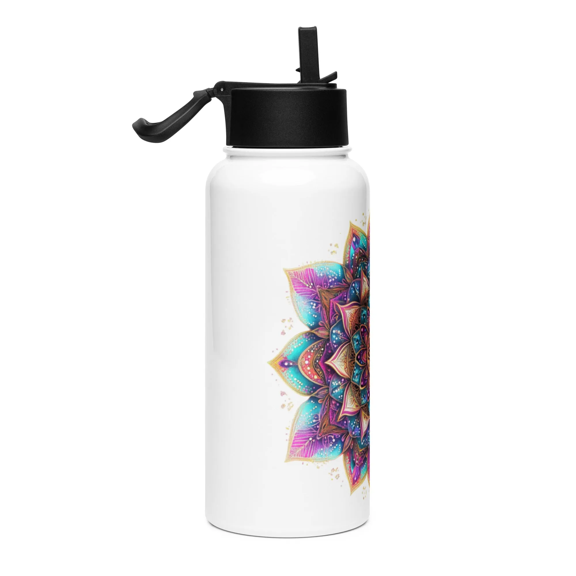 Aurora Mandala Stainless steel water bottle with a straw lid