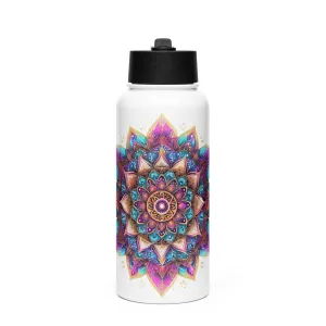 Aurora Mandala Stainless steel water bottle with a straw lid