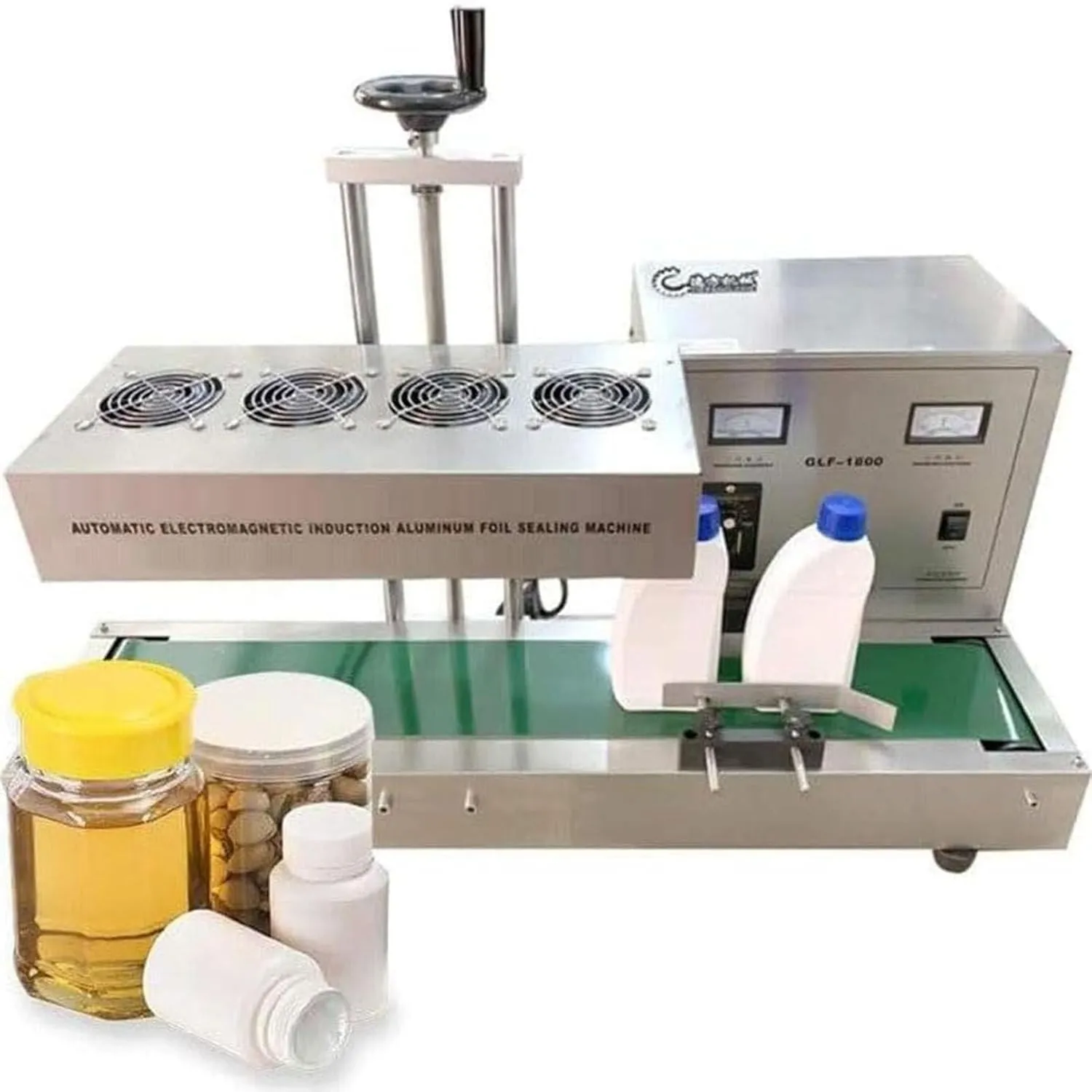 Automatic Aluminum Foil Sealing Machine Continuous Electromagnetic Induction Band Bag Sealer Plastic Bottle Cap Sealer Auto Continuous Sealing Machine (60mm 110V)