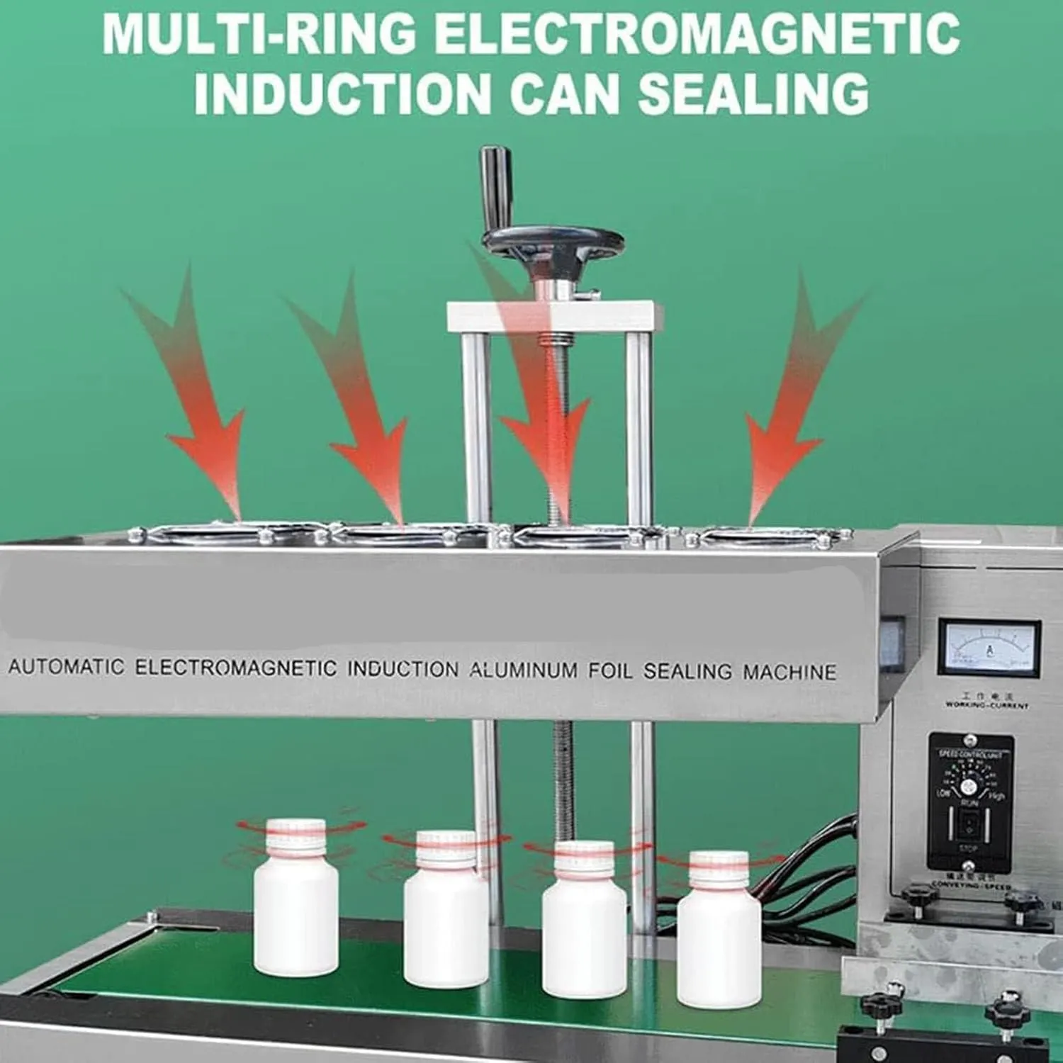 Automatic Aluminum Foil Sealing Machine Continuous Electromagnetic Induction Band Bag Sealer Plastic Bottle Cap Sealer Auto Continuous Sealing Machine (60mm 110V)