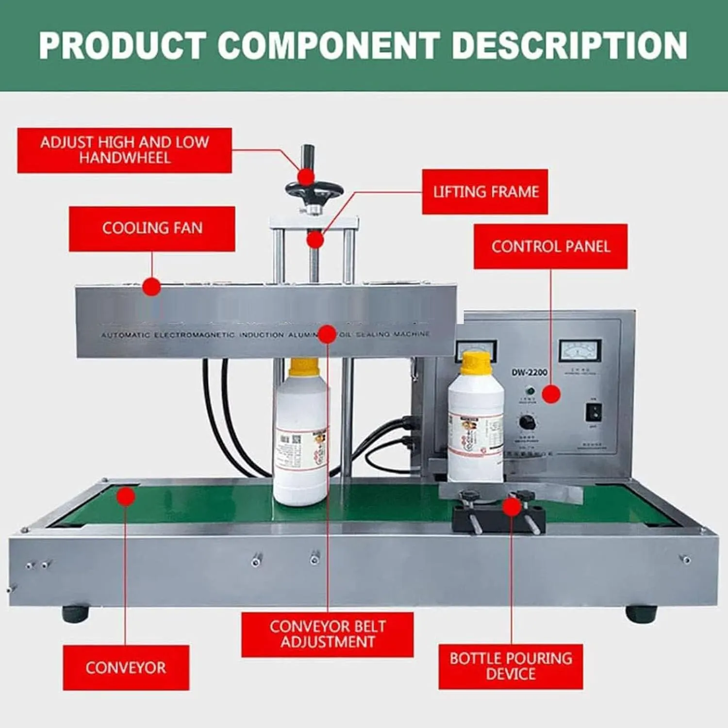 Automatic Aluminum Foil Sealing Machine Continuous Electromagnetic Induction Band Bag Sealer Plastic Bottle Cap Sealer Auto Continuous Sealing Machine (60mm 110V)