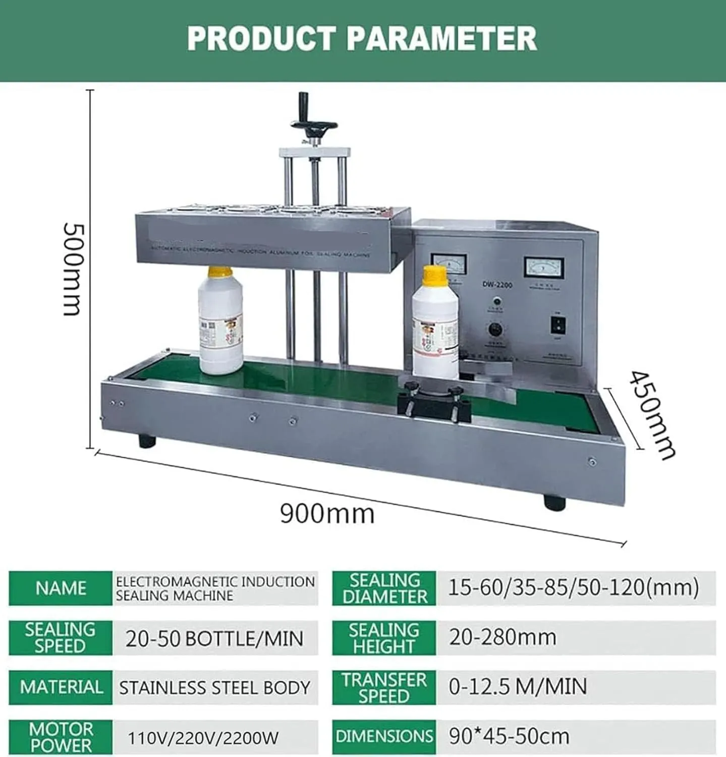 Automatic Aluminum Foil Sealing Machine Continuous Electromagnetic Induction Band Bag Sealer Plastic Bottle Cap Sealer Auto Continuous Sealing Machine (60mm 110V)