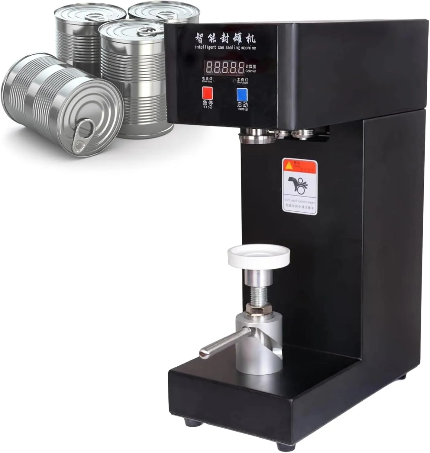 Automatic Can Sealing Machine, 180W Electric Cup Sealer Machine with Counter & LCD Display, 2.2” Dia. & 3.9”-7.9” Height,Black-110V