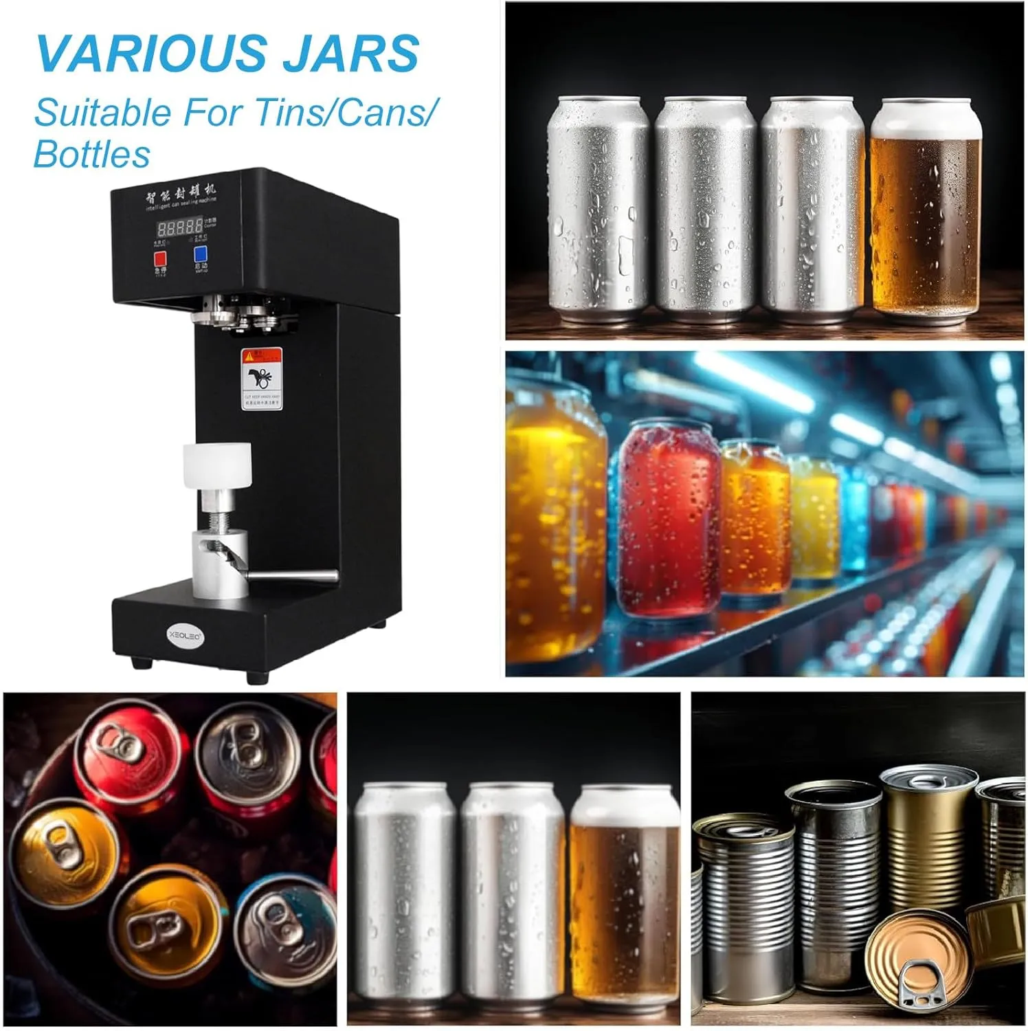 Automatic Can Sealing Machine, 180W Electric Cup Sealer Machine with Counter & LCD Display, 2.2” Dia. & 3.9”-7.9” Height,Black-110V