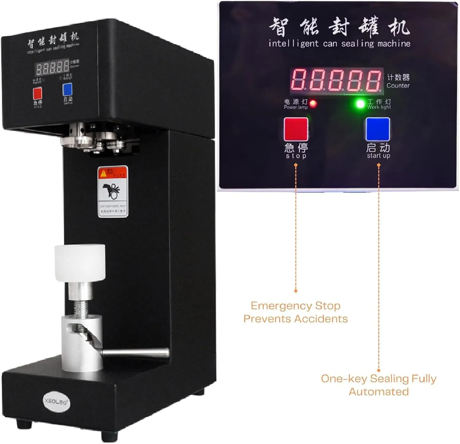 Automatic Can Sealing Machine, 180W Electric Cup Sealer Machine with Counter & LCD Display, 2.2” Dia. & 3.9”-7.9” Height,Black-110V
