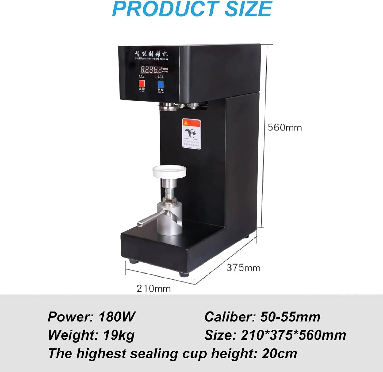 Automatic Can Sealing Machine, 180W Electric Cup Sealer Machine with Counter & LCD Display, 2.2” Dia. & 3.9”-7.9” Height,Black-110V