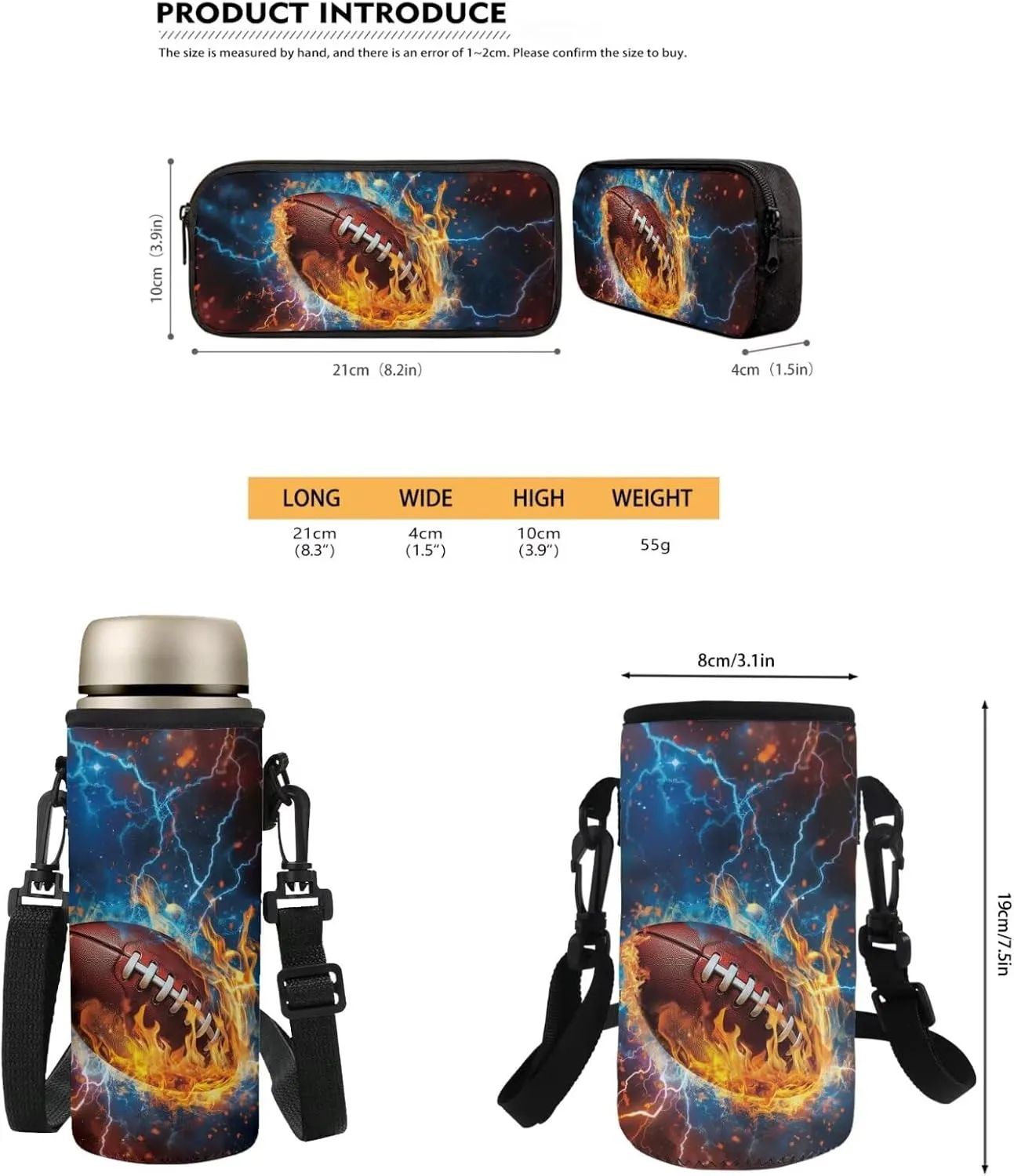 Backpack with Lunch Box and Water Bottle Bag American Football Boys Backpack 4-Piece Set Lightweight Travel Bookbag for Kids Kindergarten Elementary Middle Mochilas Escolares Para Niños