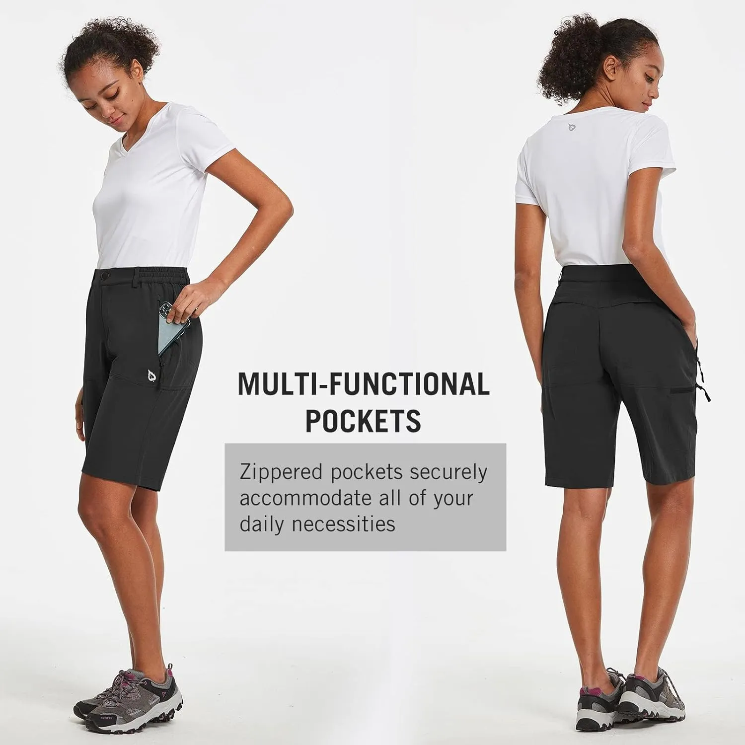 baleaf Women's Long Hiking Bermuda Shorts Quick Dry Summer Golf Shorts Lightweight with Pockets UPF 50  for Camping, Work