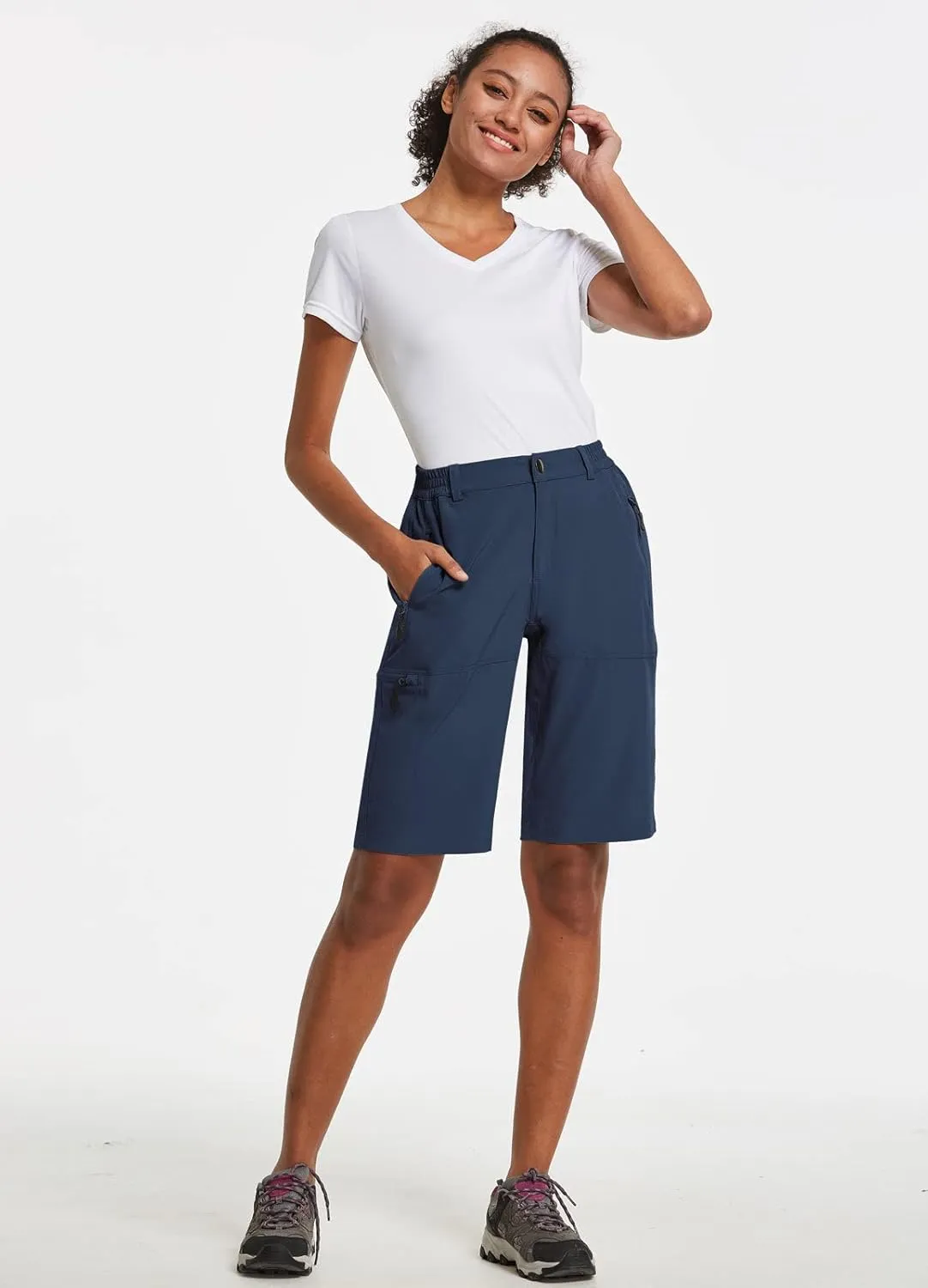 baleaf Women's Long Hiking Bermuda Shorts Quick Dry Summer Golf Shorts Lightweight with Pockets UPF 50  for Camping, Work