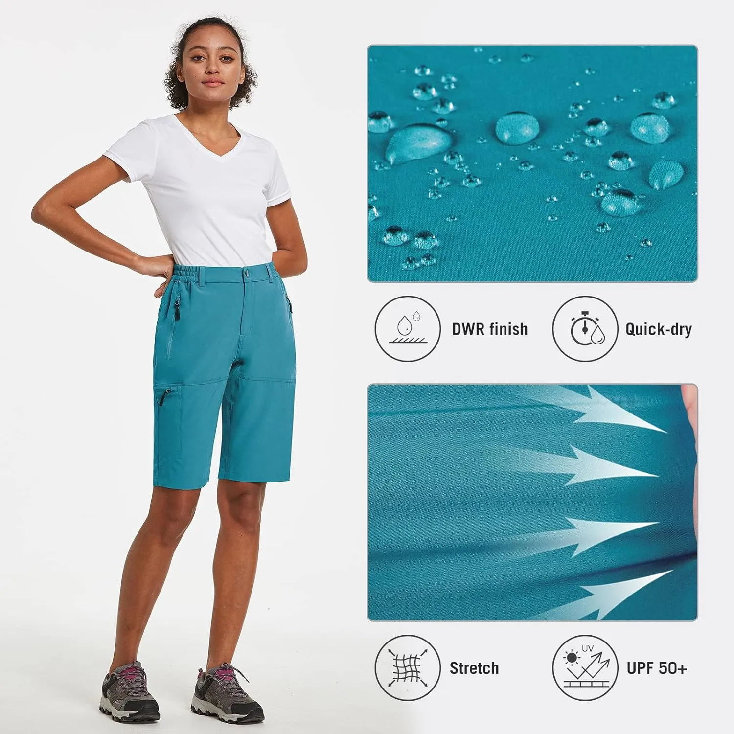 baleaf Women's Long Hiking Bermuda Shorts Quick Dry Summer Golf Shorts Lightweight with Pockets UPF 50  for Camping, Work