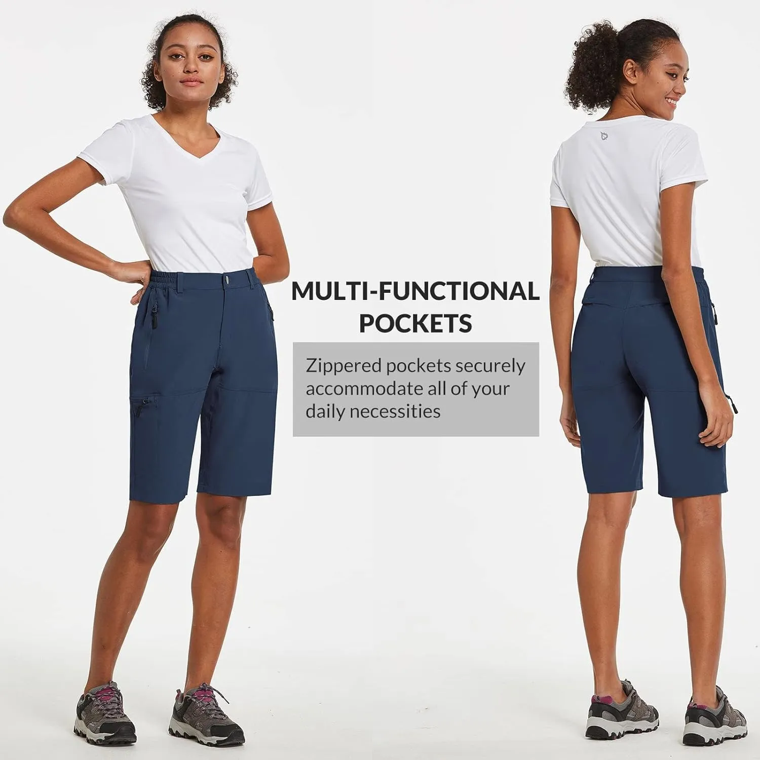 baleaf Women's Long Hiking Bermuda Shorts Quick Dry Summer Golf Shorts Lightweight with Pockets UPF 50  for Camping, Work