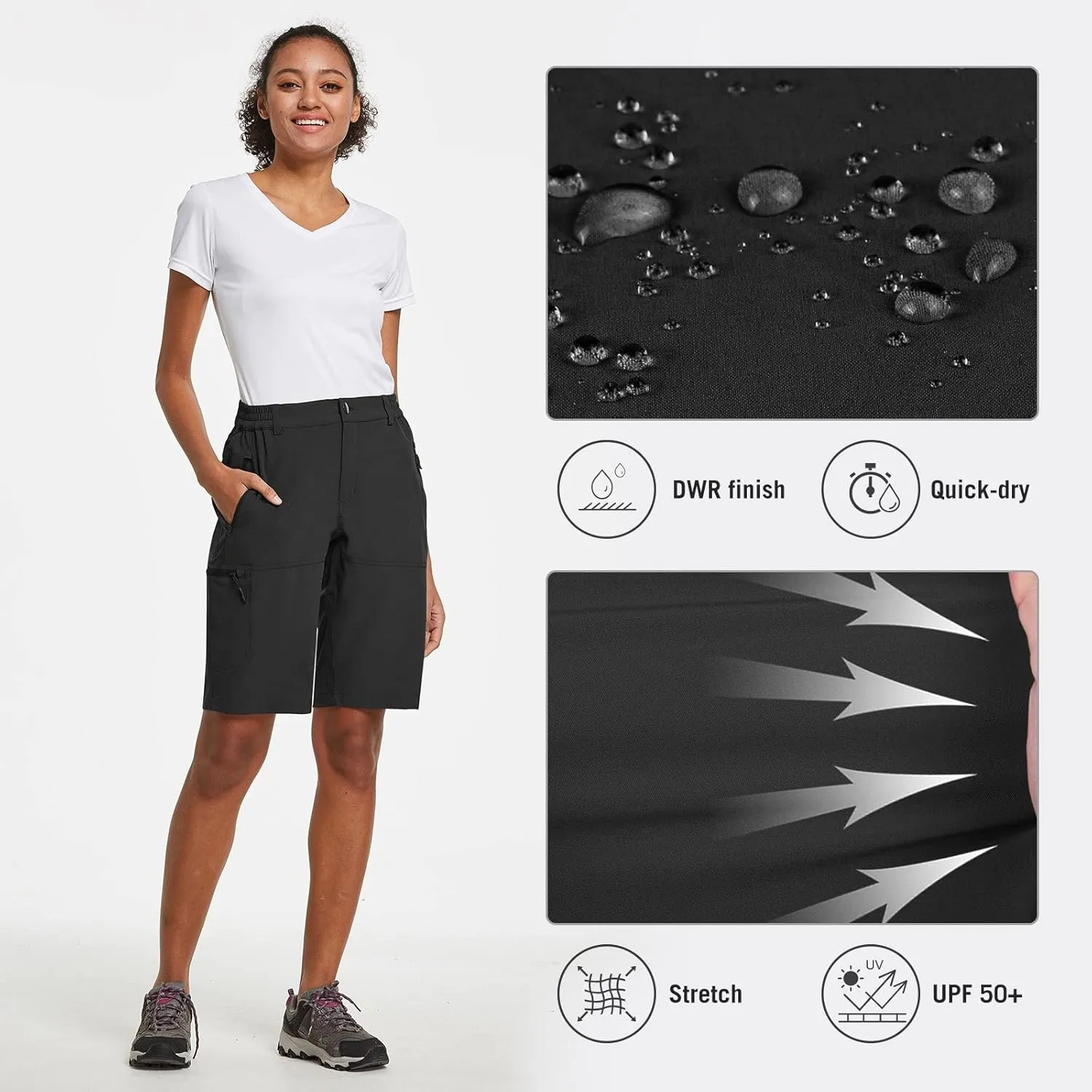 baleaf Women's Long Hiking Bermuda Shorts Quick Dry Summer Golf Shorts Lightweight with Pockets UPF 50  for Camping, Work