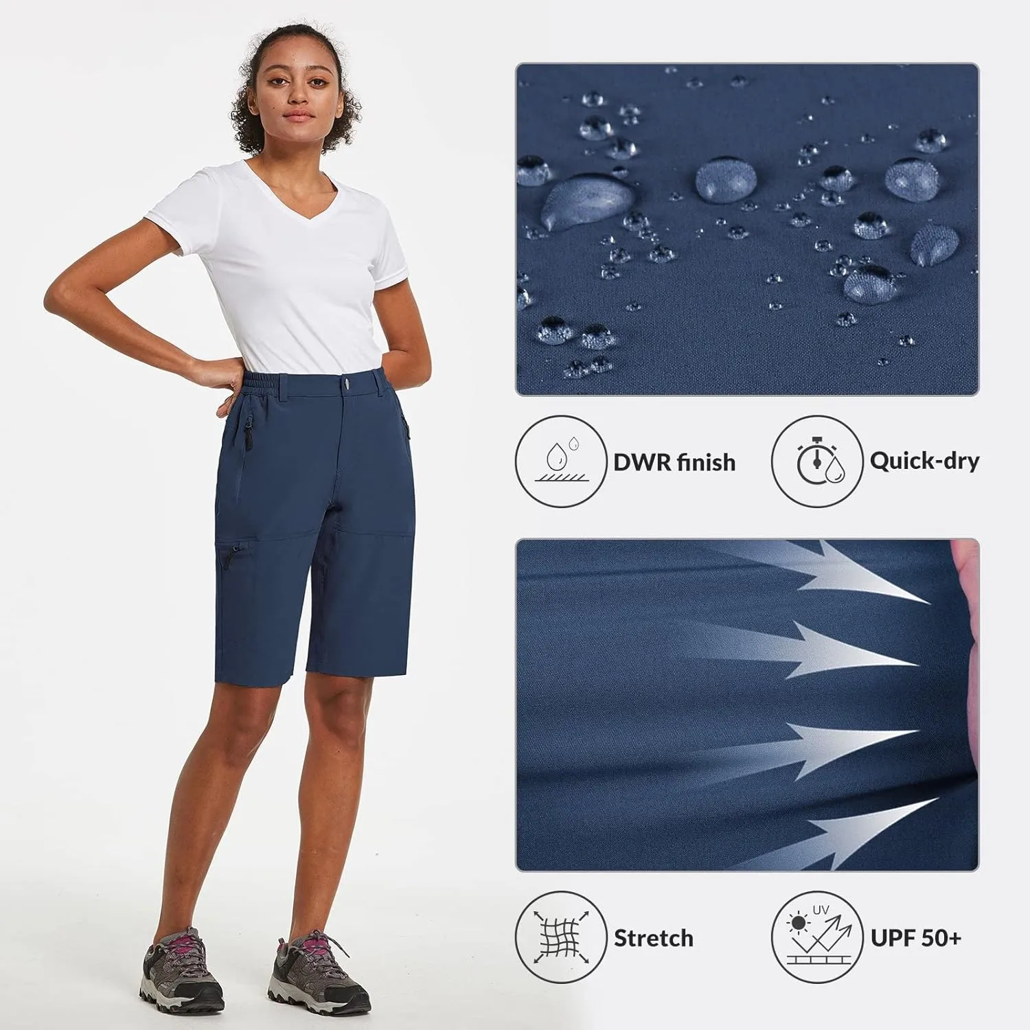baleaf Women's Long Hiking Bermuda Shorts Quick Dry Summer Golf Shorts Lightweight with Pockets UPF 50  for Camping, Work